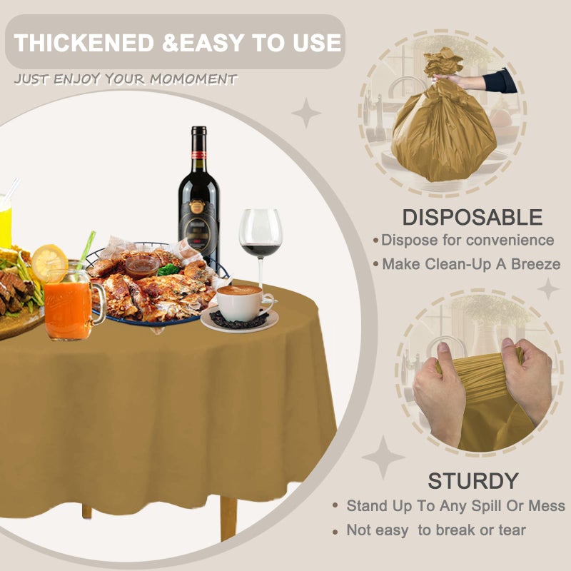 DZ D&Z Plastic Table Cloth Disposable, 6 Pack Gold Round Tablecloth Individually Wrapped for Indoor&Outdoor, 84 Inch Table Cover for Party, Picnic, Birthday, Wedding & Dinner - Image 3